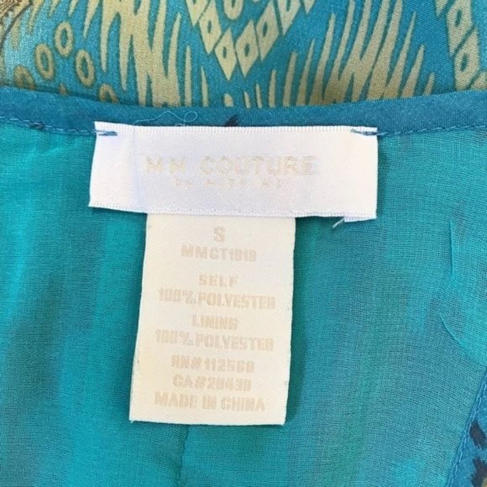 MM Couture Womens Blue Green Watercolor Print Halter Lined Sleeveless Blouse S - Picture 6 of 8